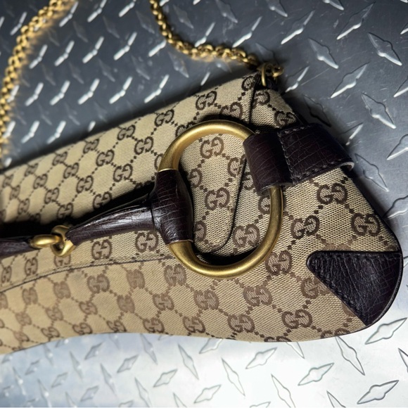 Gucci Tom Ford Vintage GG Canvas Horsebit Large Clutch With Chain in Brown - Picture 5 of 10